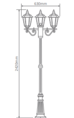 Domus CHESTER 3LT 2.47M Post LED Flood Light Beige/ Black/ Burgundy/ Green/ White IP43 - 15026, 15027, 15028, 15029, 15031