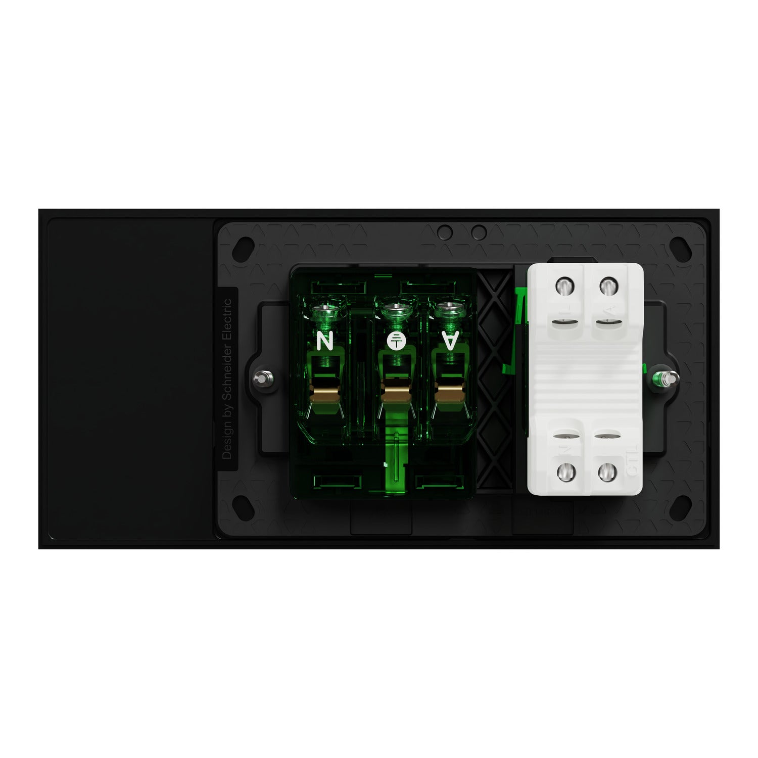 Clipsal Double Switch Power Point, Clipsal Solis T Series, Wiser Connected, Horizontal Mount Ebony Aluminium/ White Ceramic 230V-240V- 1010CSZ-EA, 1010CSZ-WC