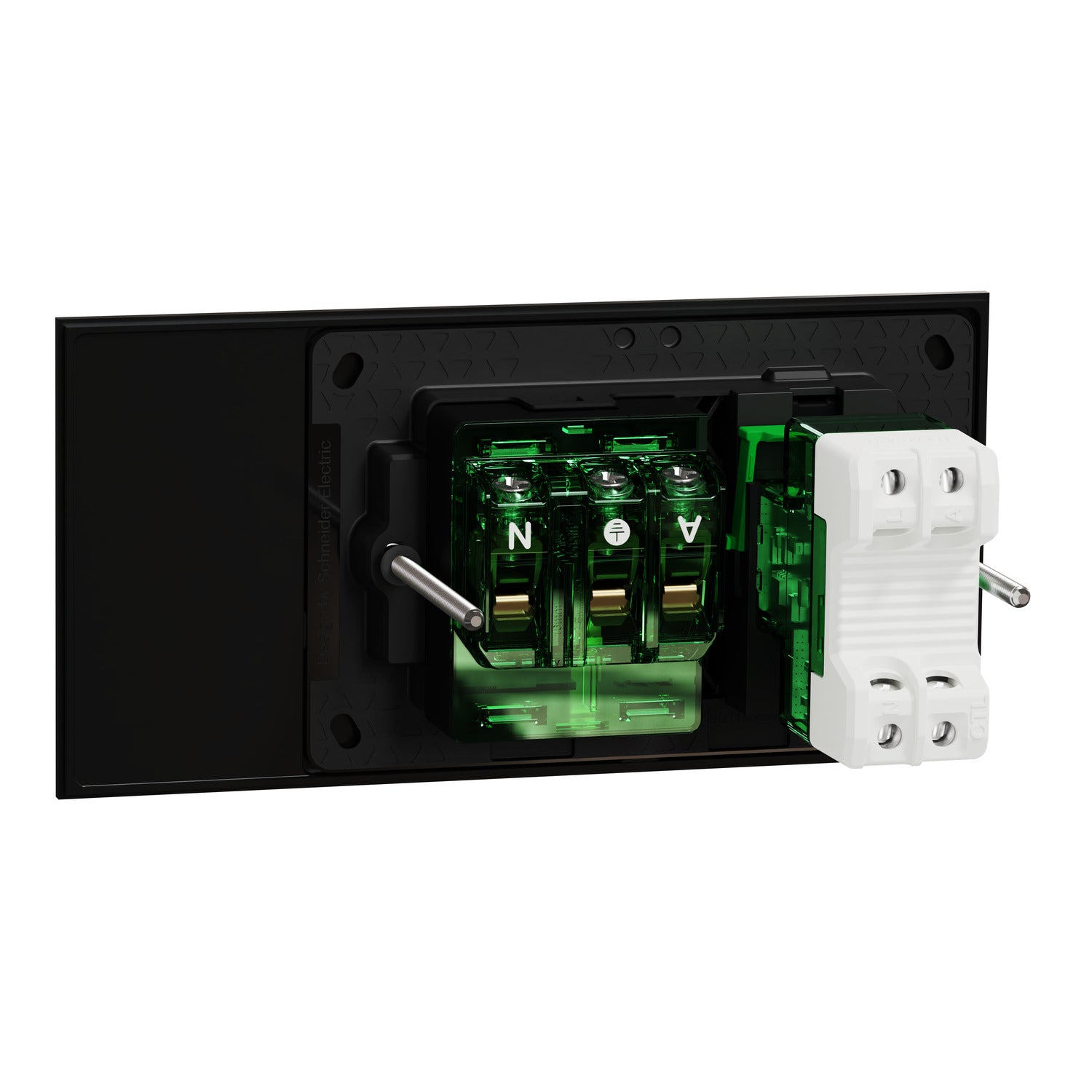 Clipsal Double Switch Power Point, Clipsal Solis T Series, Wiser Connected, Horizontal Mount Ebony Aluminium/ White Ceramic 230V-240V- 1010CSZ-EA, 1010CSZ-WC