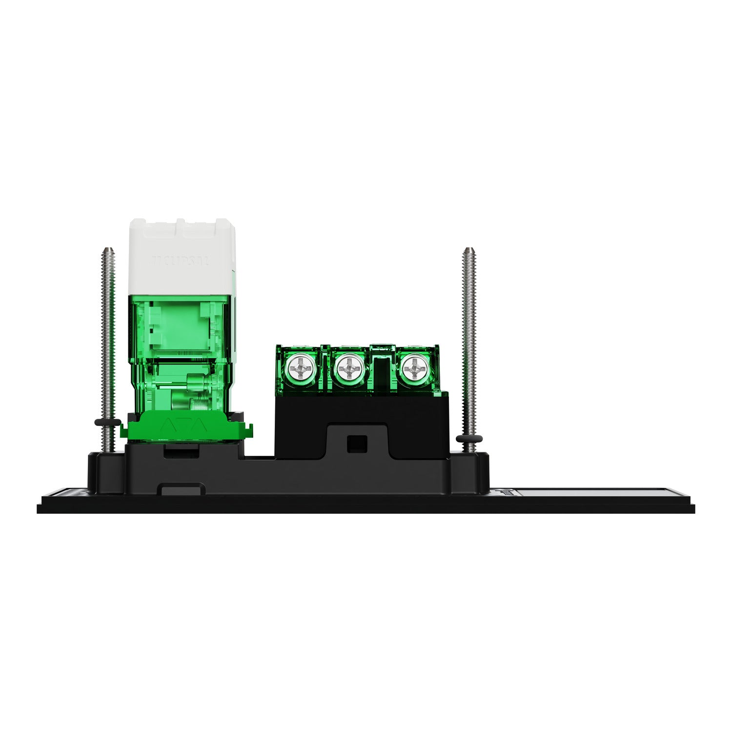 Clipsal Double Switch Power Point, Clipsal Solis T Series, Wiser Connected, Horizontal Mount Ebony Aluminium/ White Ceramic 230V-240V- 1010CSZ-EA, 1010CSZ-WC