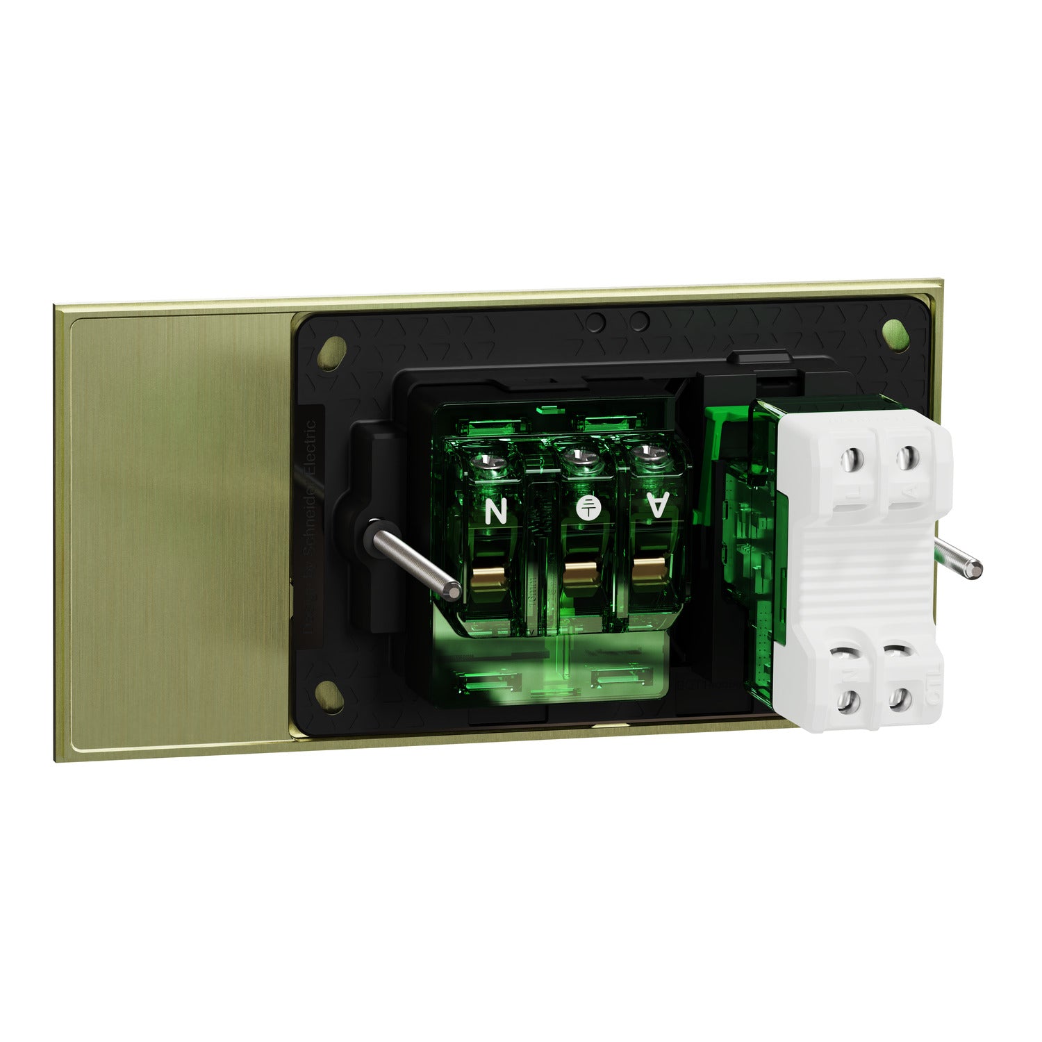 Clipsal Double Switch Power Point, Clipsal Solis T Series, Wiser Connected, Horizontal Mount Ebony Aluminium/ White Ceramic 230V-240V- 1010CSZ-EA, 1010CSZ-WC