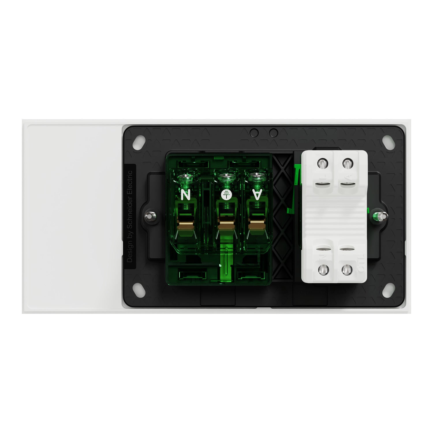 Clipsal Double Switch Power Point, Clipsal Solis T Series, Wiser Connected, Horizontal Mount Ebony Aluminium/ White Ceramic 230V-240V- 1010CSZ-EA, 1010CSZ-WC