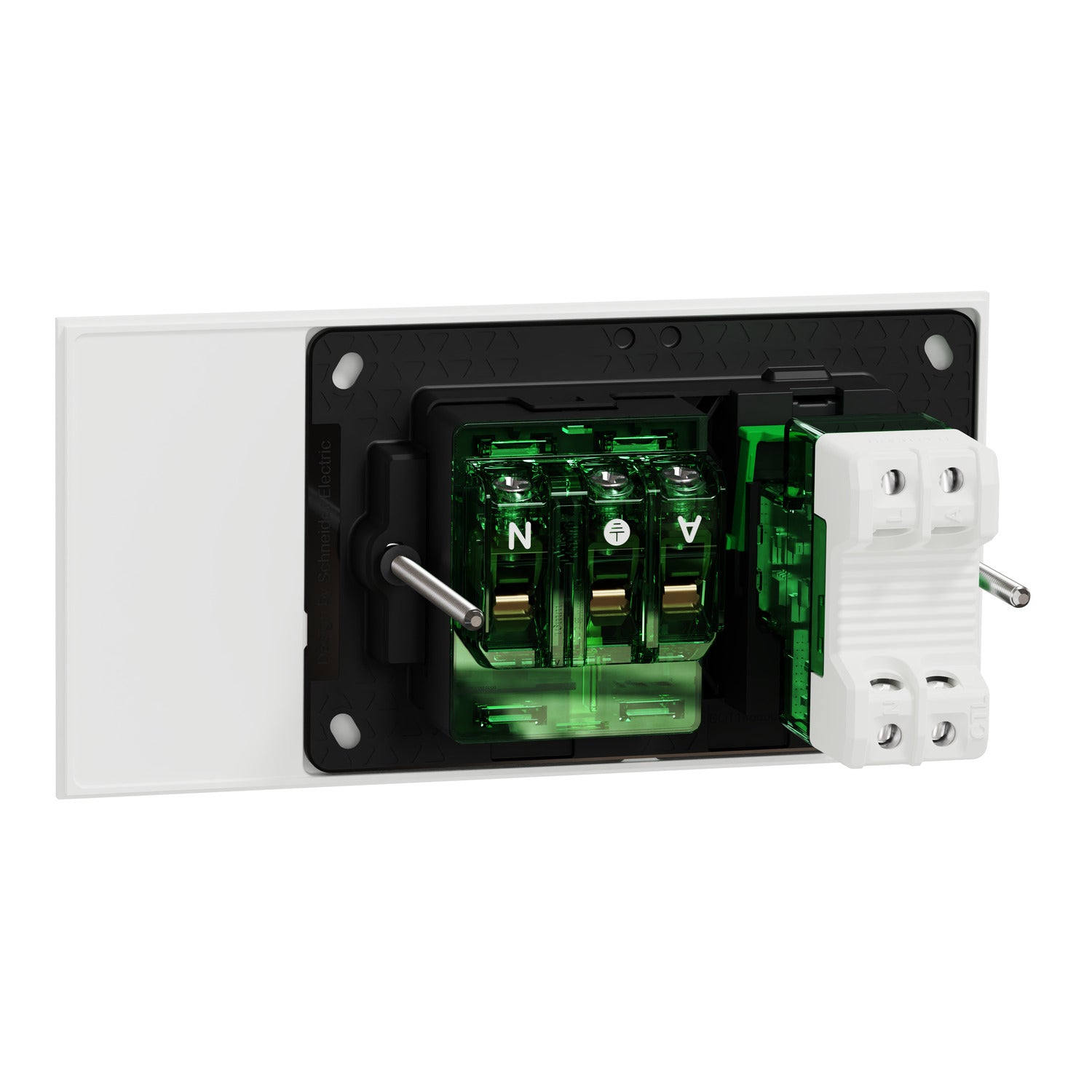 Clipsal Double Switch Power Point, Clipsal Solis T Series, Wiser Connected, Horizontal Mount Ebony Aluminium/ White Ceramic 230V-240V- 1010CSZ-EA, 1010CSZ-WC