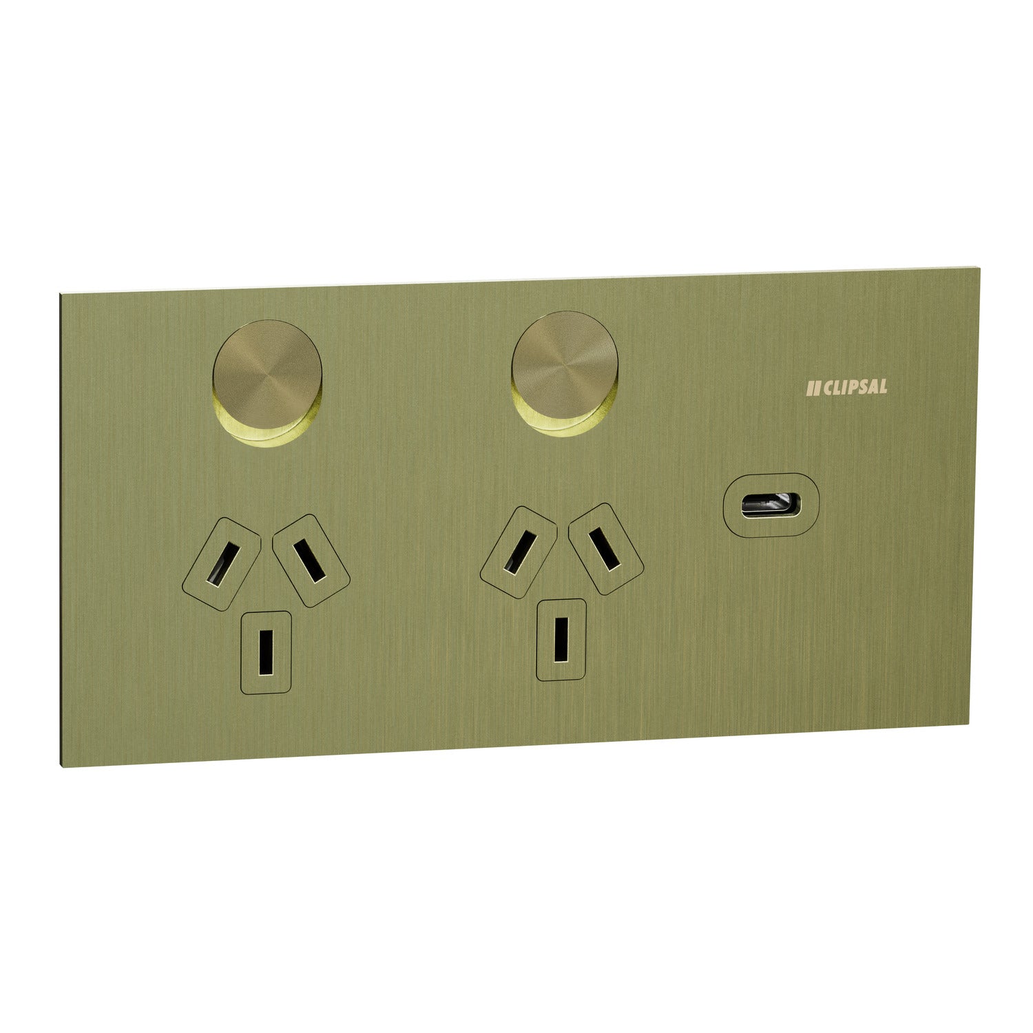Clipsal Double Switch Power Point, Clipsal Solis T Series, with USB C Charger, Horizontal Mount Ebony Aluminium/ White Ceramic 230V-240V- 1025USBC-EA, 1025USBC-WC