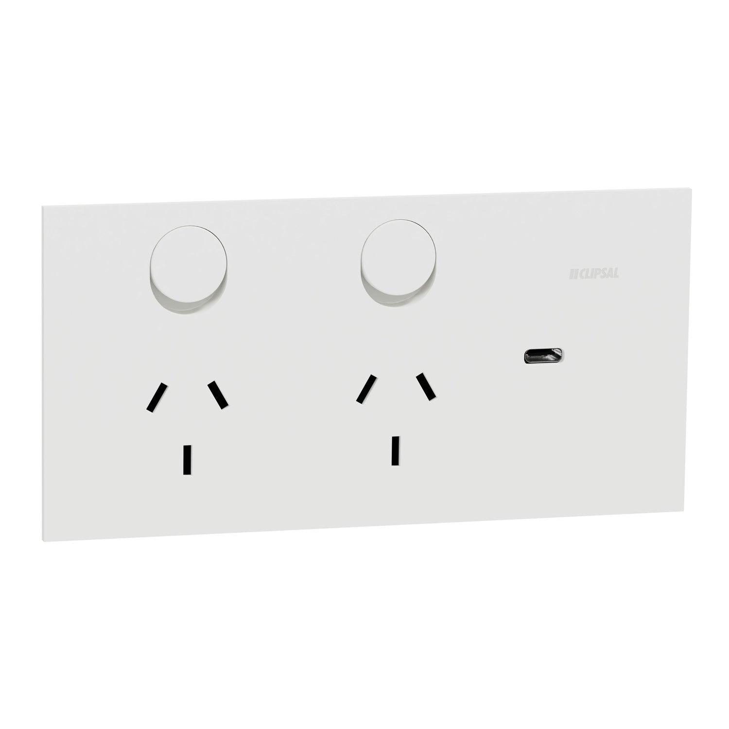 Clipsal Double Switch Power Point, Clipsal Solis, Double Switch Power Point, Horizontal Mount Matt Black/ Matt White 230V-240V- 1025USBC-ZB, 1025USBC-ZW