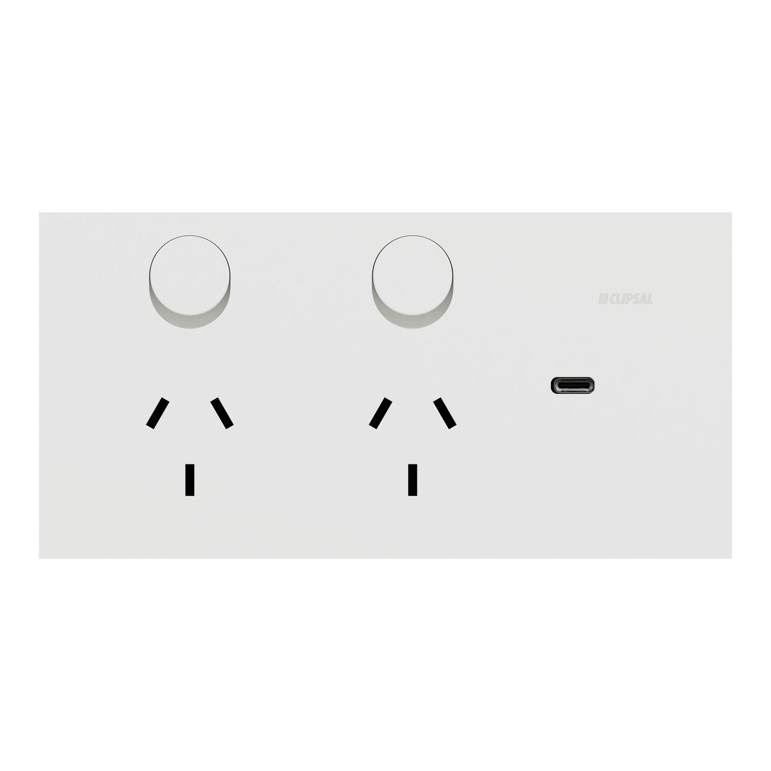 Clipsal Double Switch Power Point, Clipsal Solis, Double Switch Power Point, Horizontal Mount Matt Black/ Matt White 230V-240V- 1025USBC-ZB, 1025USBC-ZW