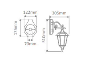 Domus CHESTER WALL BRACKET DN S-ARM B22 Exterior Wall Lights Beige / Black / Green / Burgundy / White IP43 - 14978, 14979, 14980, 14981, 14983