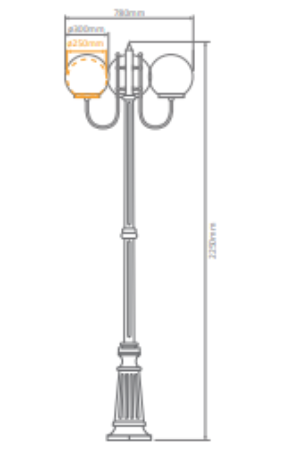 Domus LISBON 3LT 2.29M 250mm Opal Post LED Flood Light Beige/ Black/ Burgundy/ Green/ White IP43 - 15758, 15759, 15760, 15761, 15763