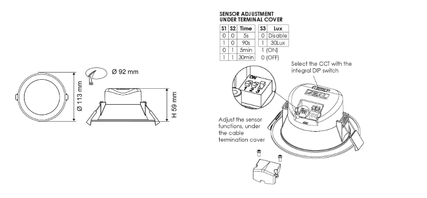 SAL WAVE SE S9065TC/MS LED Downlights Tri - White 9W 240V IP44 - S9065TC/MS
