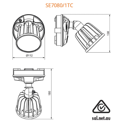 SAL STARGEM III SE70801TC LED Flood Light Tri- Black/ White 15W 240V IP65 - SE7080/1TC/BK, SE7080/1TC/WH