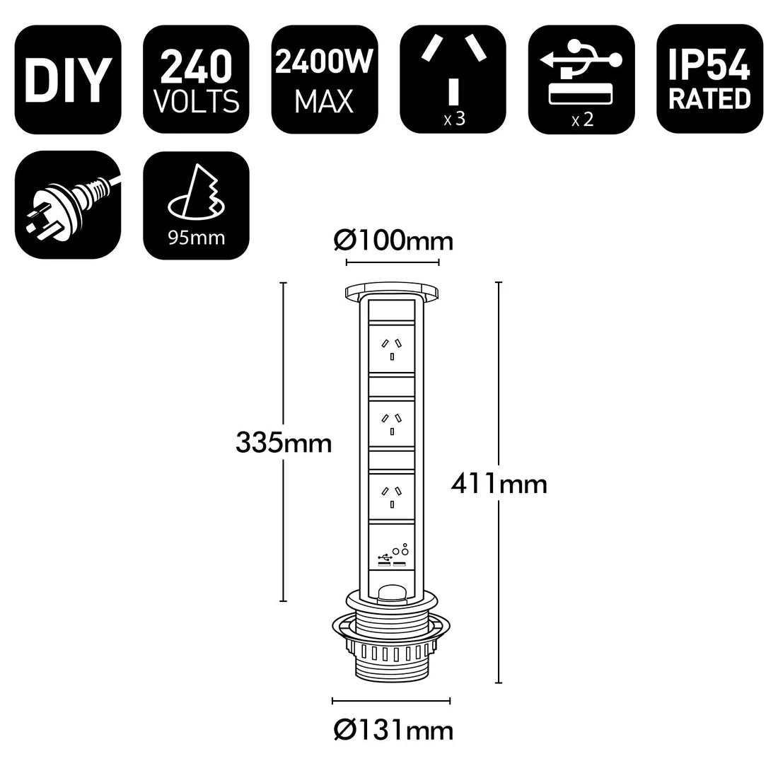 Brilliant Premium Bench Top Power Solution Electrical Accessories Satin Nickel IP54 - 18878/13