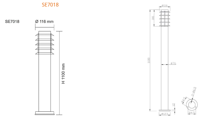 SAL Murray SE7018 LED Bollard Black/ Stainless Steel 240V IP44 - SE7018 BK, SE7018 SLS