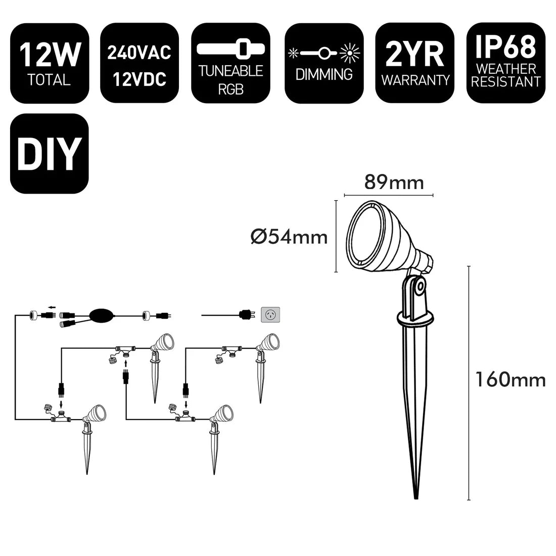 Brilliant Smart WiFi Garden Spike Light RGB Black 12W 240V IP68 - 20702/06