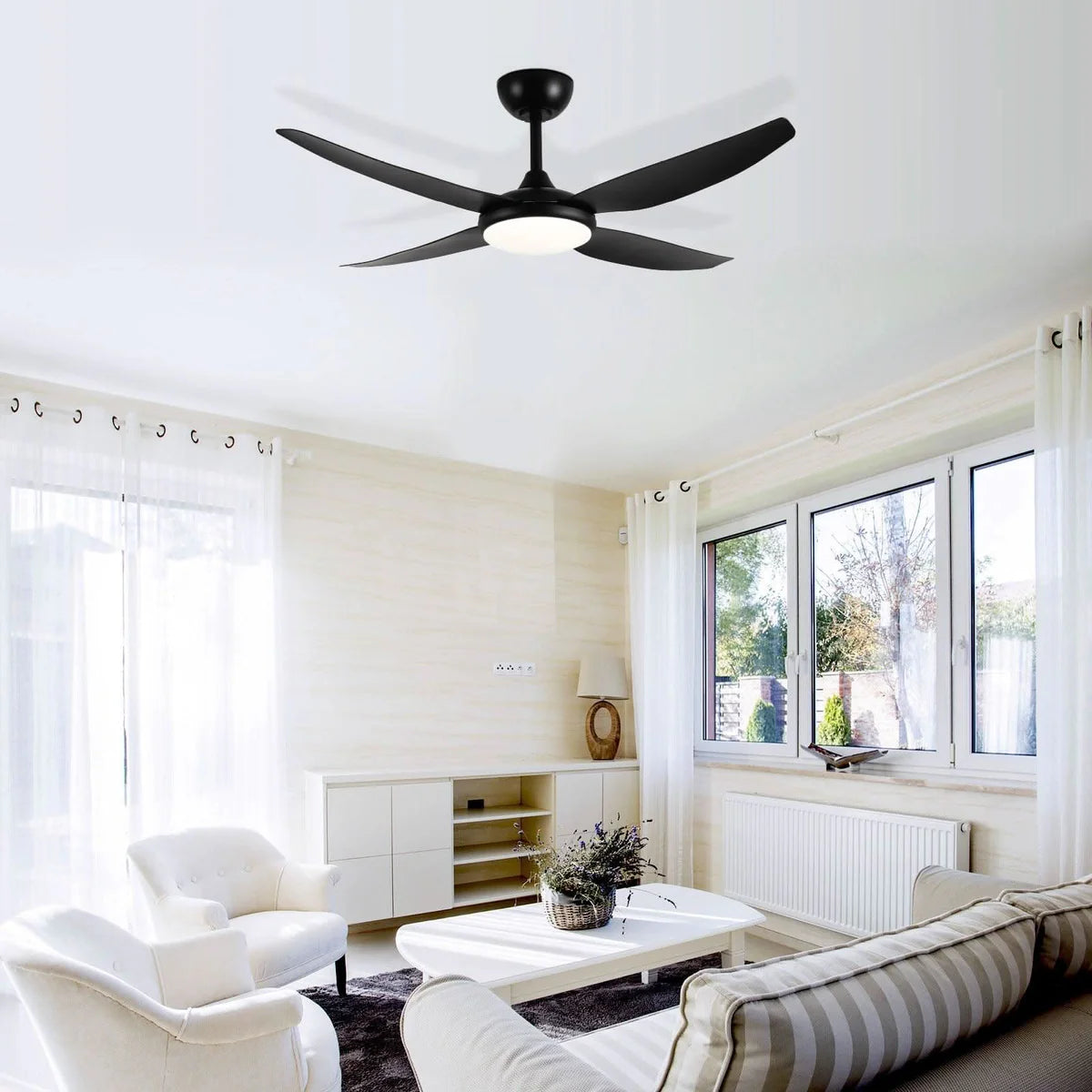 Brilliant AMARI 52in with LED Light 4 Blade Ceiling Fan Tri- Matt Black/ Matt White 35W 240V - 21721/05, 21721/06