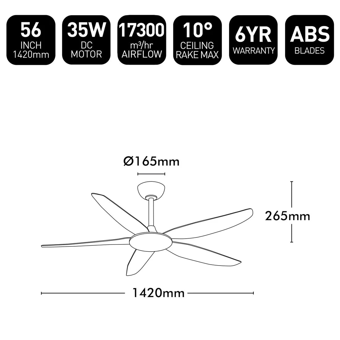 Brilliant AMARI- 56in 5 Blade Ceiling Fan Matt White/ Matt Black 35W 220-240V - 21723/06, 21723/05