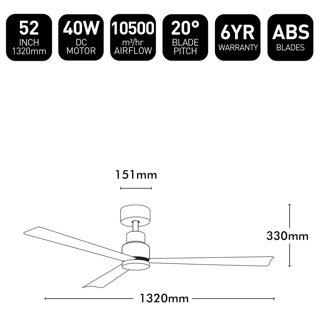 Brilliant JOLI 52in Ceiling Fan White 40W 220-240V - 22195/05