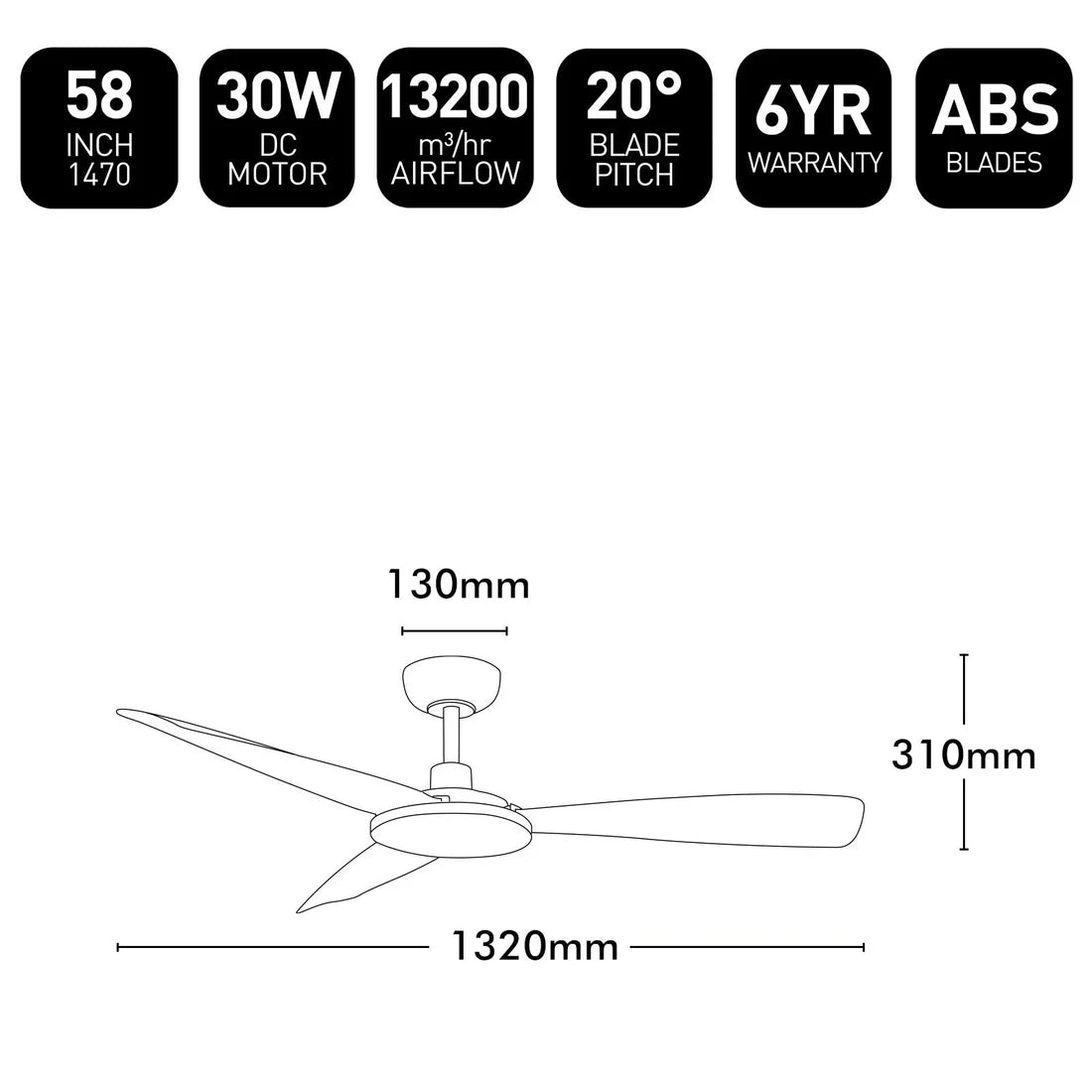 Brilliant MASCOT 58in Ceiling Fan Matt Black 30W 220-240V - 22199/06