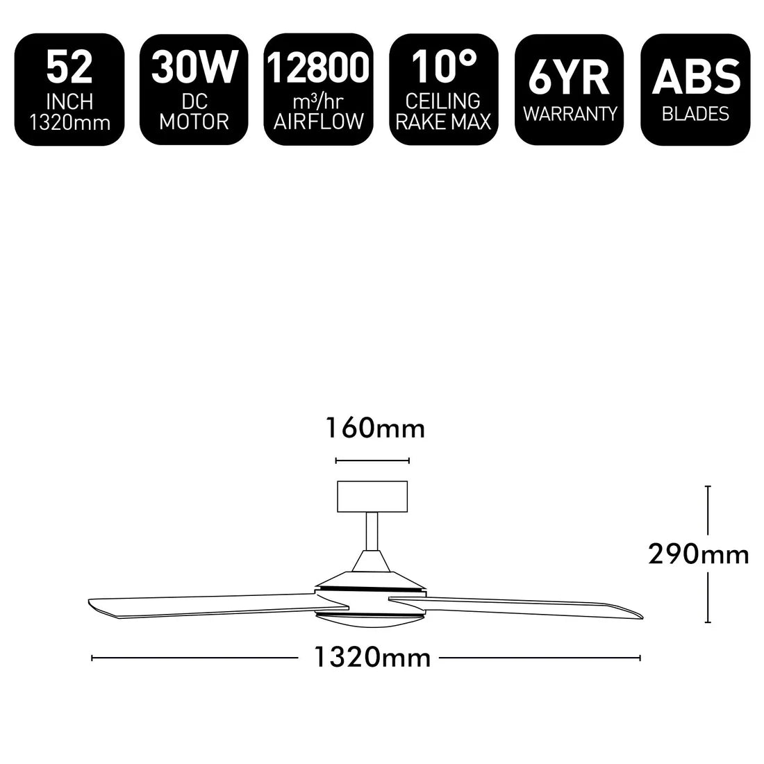 Brilliant Tempest ABS 52" DC Ceiling Fan Black/ White 30W 240V- 22235/06