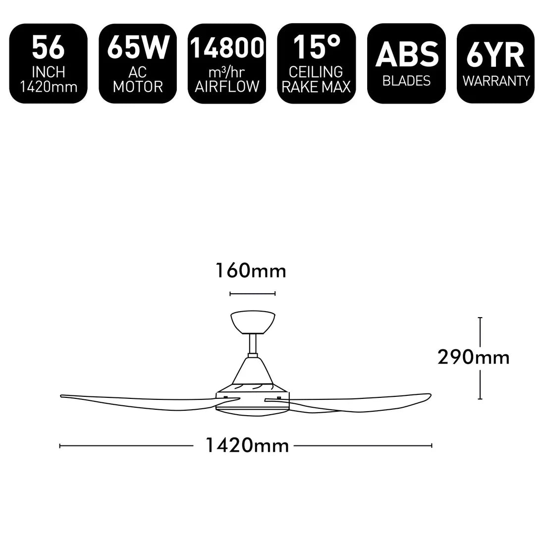 Brilliant Vector-III 56" AC ABS Ceiling Fan Black/ White 65W 240V- 22563/06, 22563/05