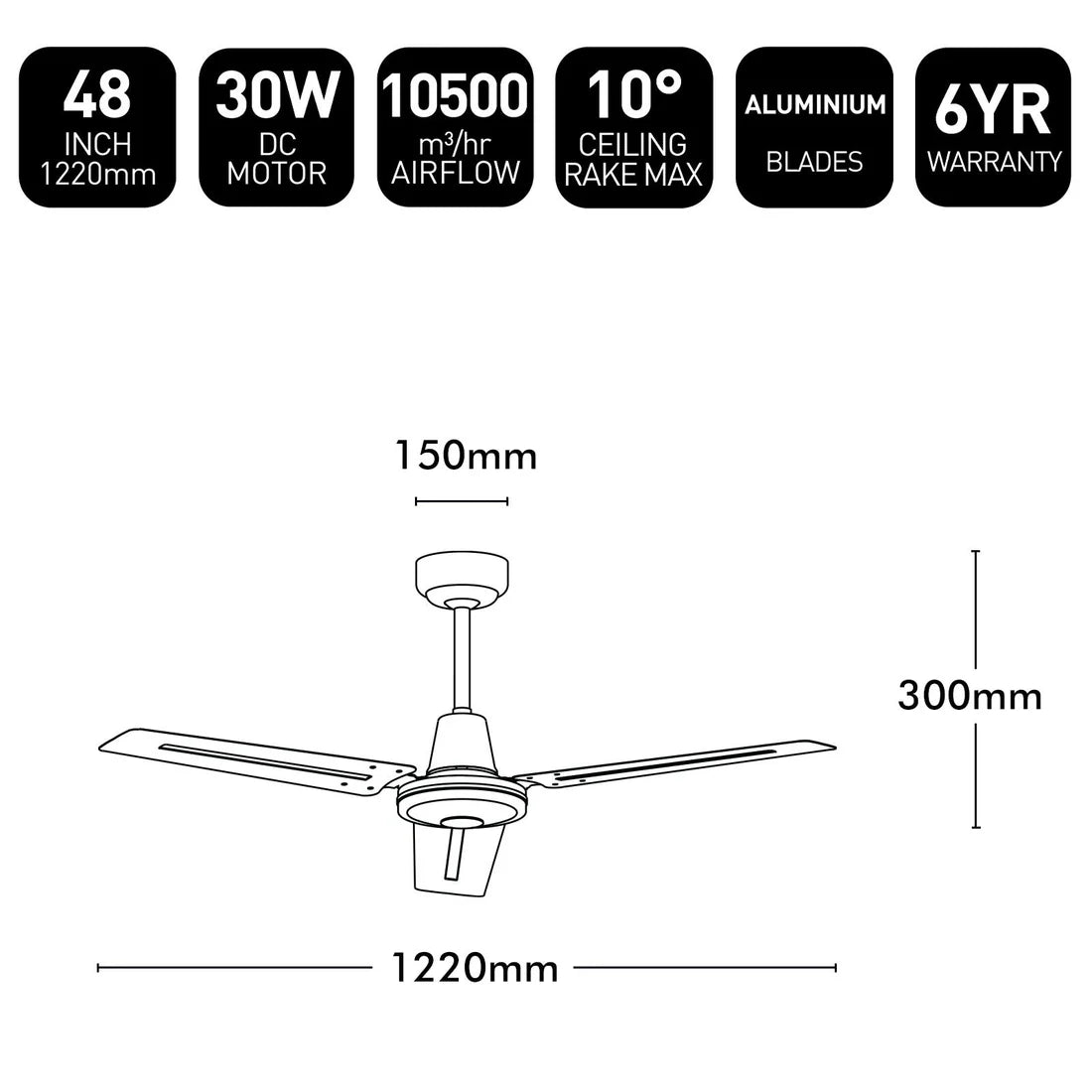 Brilliant Pacifica 48’’ DC Ceiling Fan White 30W 240V- 22721/05