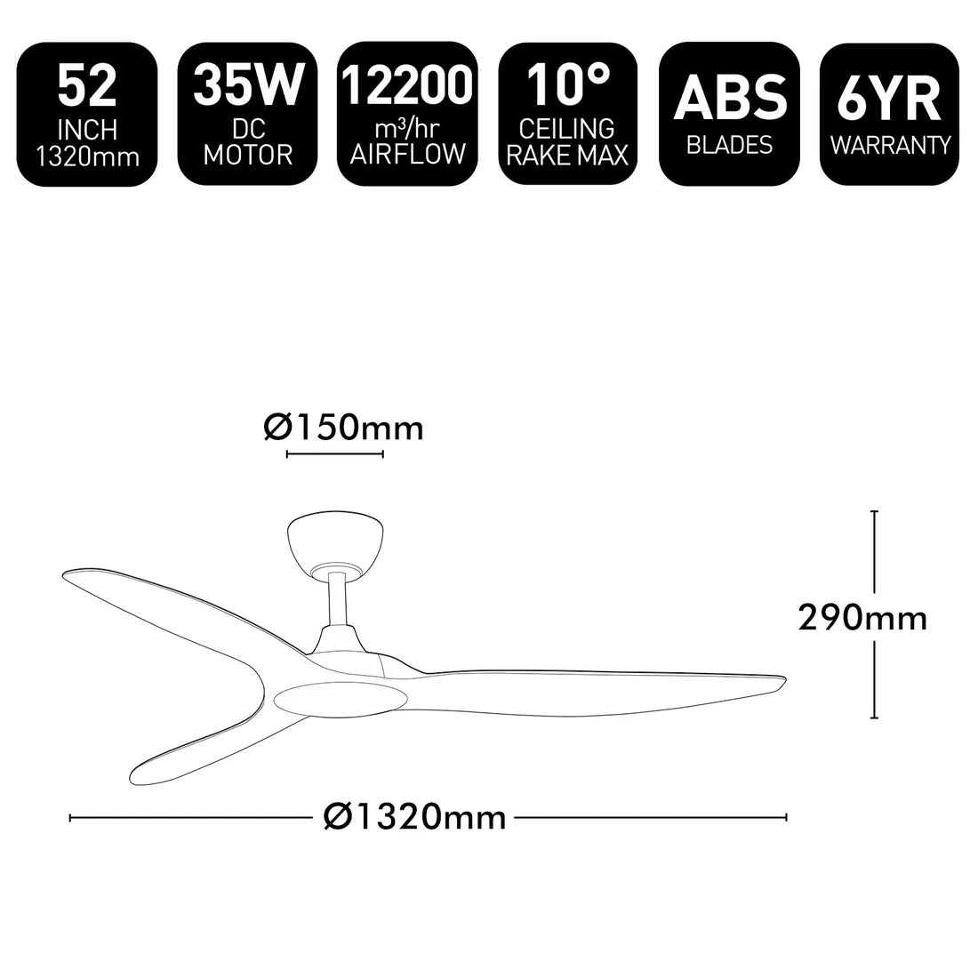 Brilliant Fantastic 52'' DC Ceiling Fan Black/ White 35W 240V- 22804/06, 22804/05