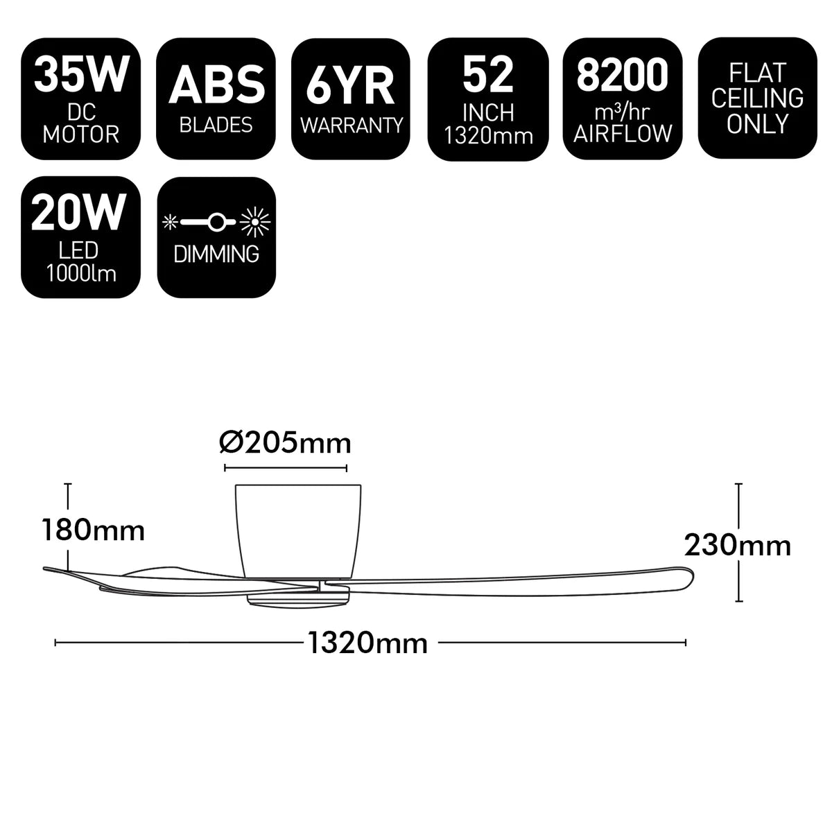 Brilliant 52" Costa 3-Blade Low Profile Ceiling Fan with LED Light Tri- White 20W 240V- 22947/05