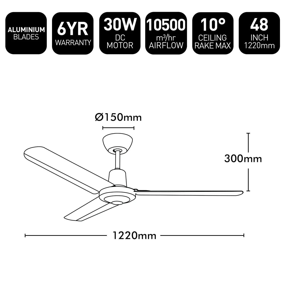 Brilliant Pacifica II 48’’ Ceiling Fan White 240V- 22949/05
