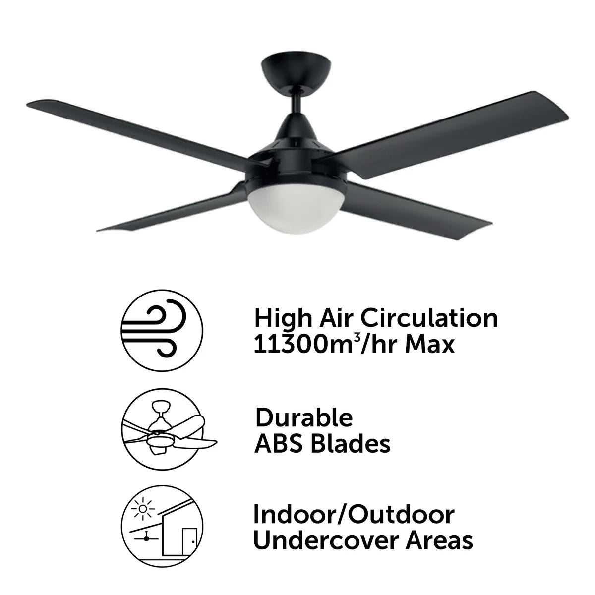 Brilliant Cairns 52" Ceiling Fan with Light Matt Black/ Matt White 2x40W 240V- 22976/06, 22976/05