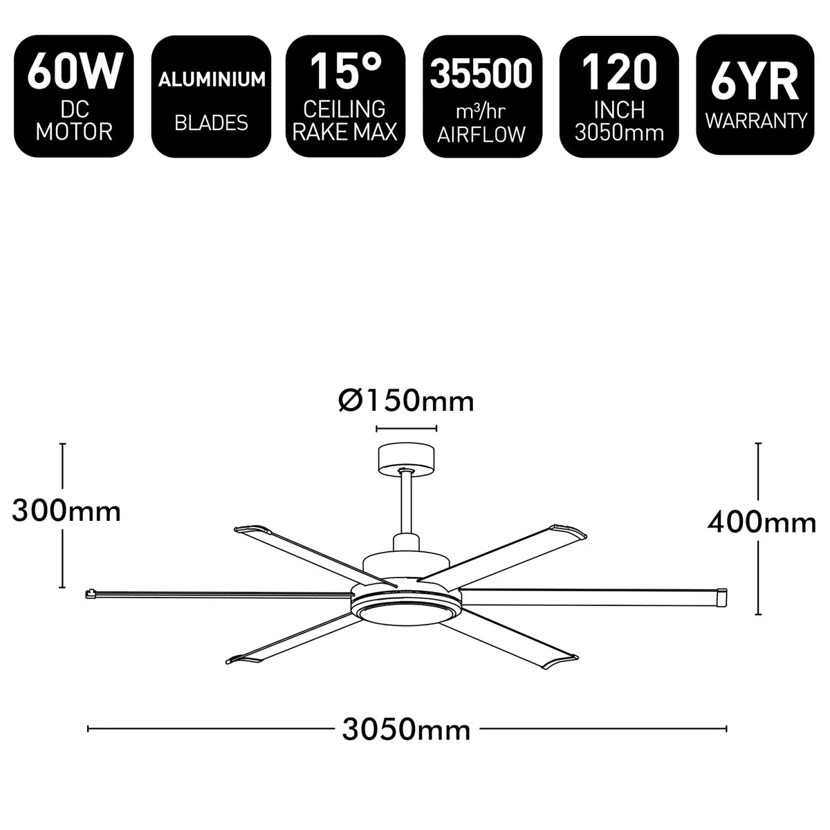 Brilliant 65" Colossus II 6-Blade Ceiling Fan White 60W 240V- 22979