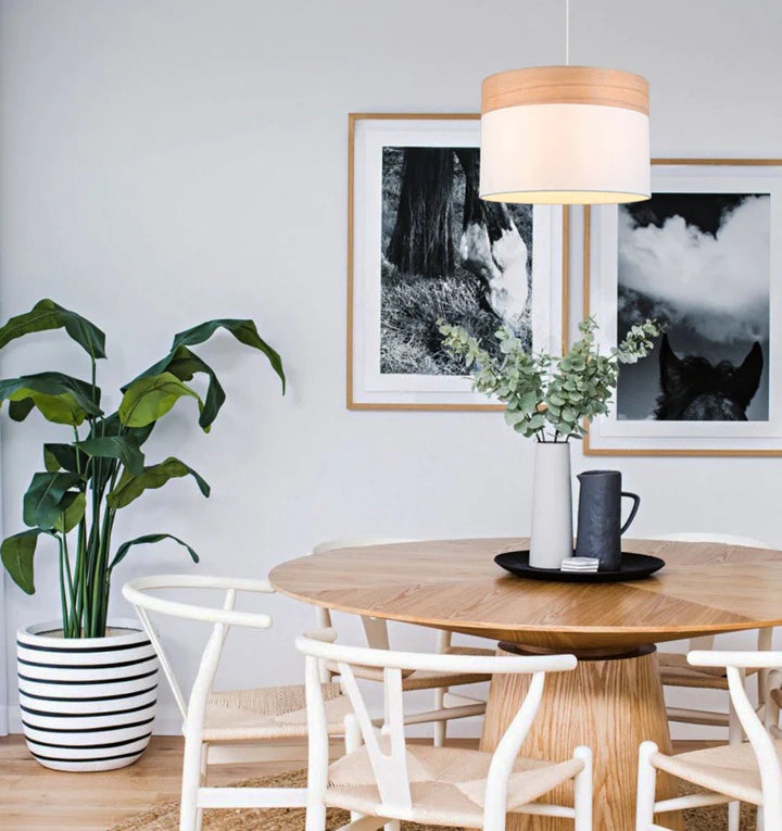 CLA TAMBURA: Scandinavian Medium with Wood Trim Interior Pendant Black / White 220-240V - TAMBURA03, TAMBURA04 - CLA Lighting
