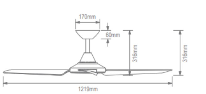 Domus Axis 3 Blade 48in. Ceiling Fan Tri- Black/ White 26W 240V - 60020, 60021