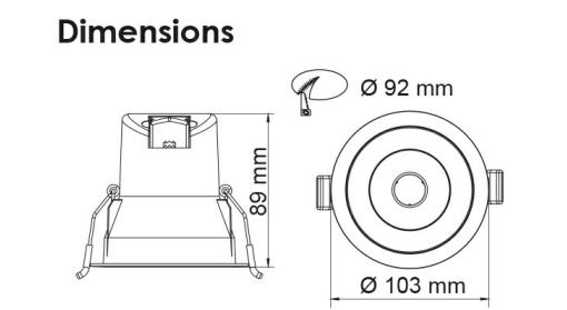 SAL COOLUM PLUS S9068/TC LED Downlight Tri - Black / White 9W 240V IP44 - S9068TC/WH, S9068TC/BK- SAL Lighting