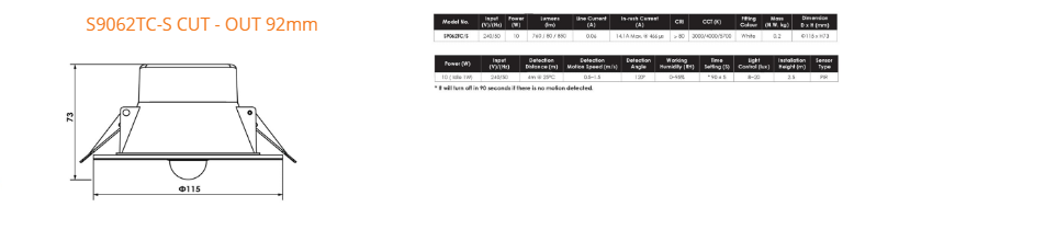SAL CLARE Recessed LED Downlight Tri - White 10W 240V IP44 - S9062TC/S
