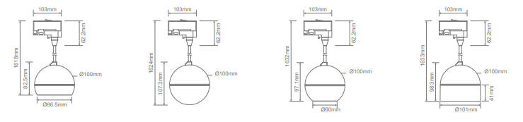 Domus Moon 3 Circuit 1.5M Dimmable Flood Pendant LED Track Light Tri- Black/ White 6/9W 240V IP20 - 22788, 22789