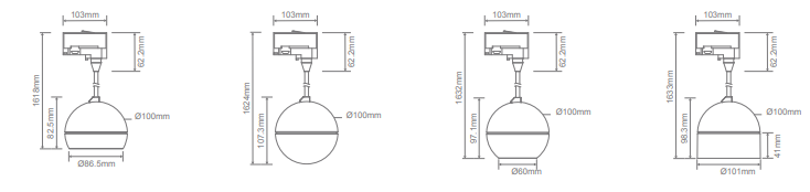 Domus Moon 3 Circuit 1.5M Dimmable Pendant Opal LED Track Light Tri - Black / White 6/9W 240V IP20 - 22790, 22791- Domus Lighting