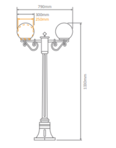 Domus SIENA 2LT 1.35M 250mm Opal Post LED Flood Light Beige/ Black/ Burgundy/ Green/ White IP43 - 15638, 15639, 15640, 15641, 15643