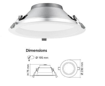 SAL Premier S9075TC / HP LED Downlight Tri - White 12W 240V IP64 - S9075TC /WH/HP - SAL Lighting