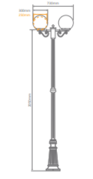 Domus SIENA 2LT 2.35M 250mm Opal Post LED Flood Light Beige/ Burgundy/ Black/ Green/ White IP43 - 15614, 15615, 15616, 15617, 15619
