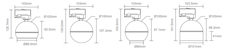 Domus Moon Head Dimmable Opal LED Track Light Tri - Black / White 6/9W 240V IP20 - 22798, 22799 - Domus Lighting