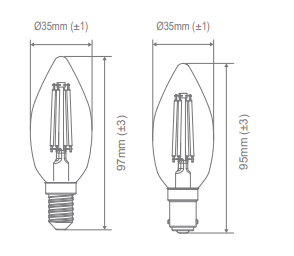 Domus Candle Dimmable E14 Filament Lamps and Globes 2700K 6500K Clear 4.8W 240V IP20 - 65924, 65925 - Domus Lighting