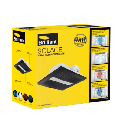 Brilliant SOLACE- 4-in-1 Bathroom Mate Ceiling Fans 4200K White/ Black 35W 240V IP20 - 21476/06, 21476/05