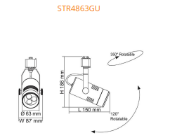 SAL GU10 SPOT II STR4863TC LED Track Light Tri- White/ Black 4W 240V IP20 - STR4863TC/BK, STR4863TC/WH
