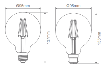 Domus G951 B22 Dimmable LED Filament Lamps and Globes 2700K 6500K Frost 7.5W 240V IP20 - 65938, 65939