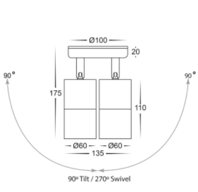 Havit Tivah Double Adjustable Pillar Exterior Wall Lights Tri - Black 2x3/5/7W / 2x5W 12V/240V IP65 - HV1325T-HV1327T