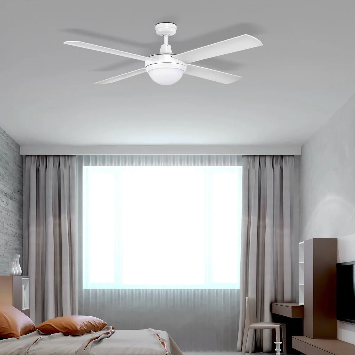 Brilliant TEMPEST-II 52in. Light with Ceiling Fan White/ Black/ Brushed Aluminium 50W 240V - 99988/05, 99988/06, 99988/13