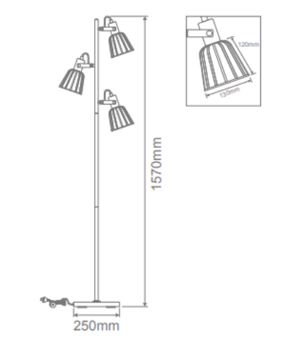 Domus ASHLEY-3FL Light Cage Floor Lamp Black 240V IP20 - 22517 - Domus Lighting