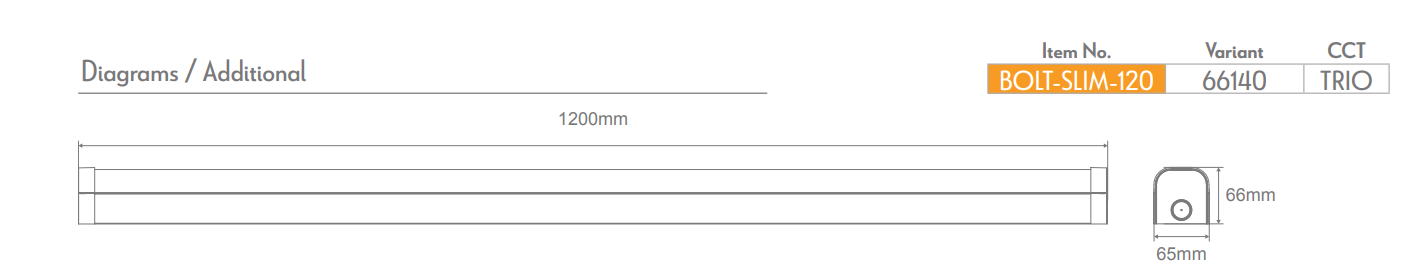 Domus BOLT-SLIM-120 DIFFUSED LED Batten Tri- White 40W 240V IP20 - 66140