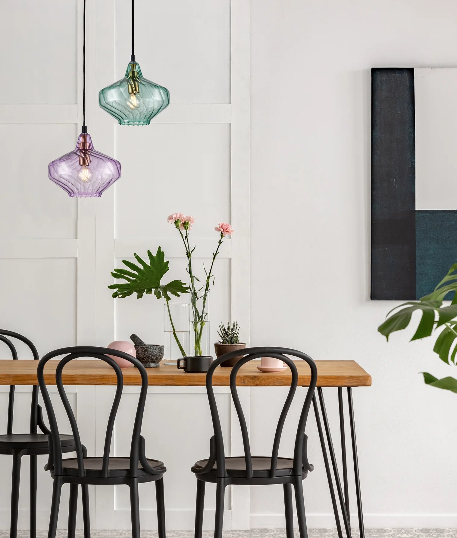 CLA CAMPANA: Interior Wine Glass Shape Ribbed Interior Pendants Smokey Black/ Purple/ Green/ Amber 240V - CAMPANA