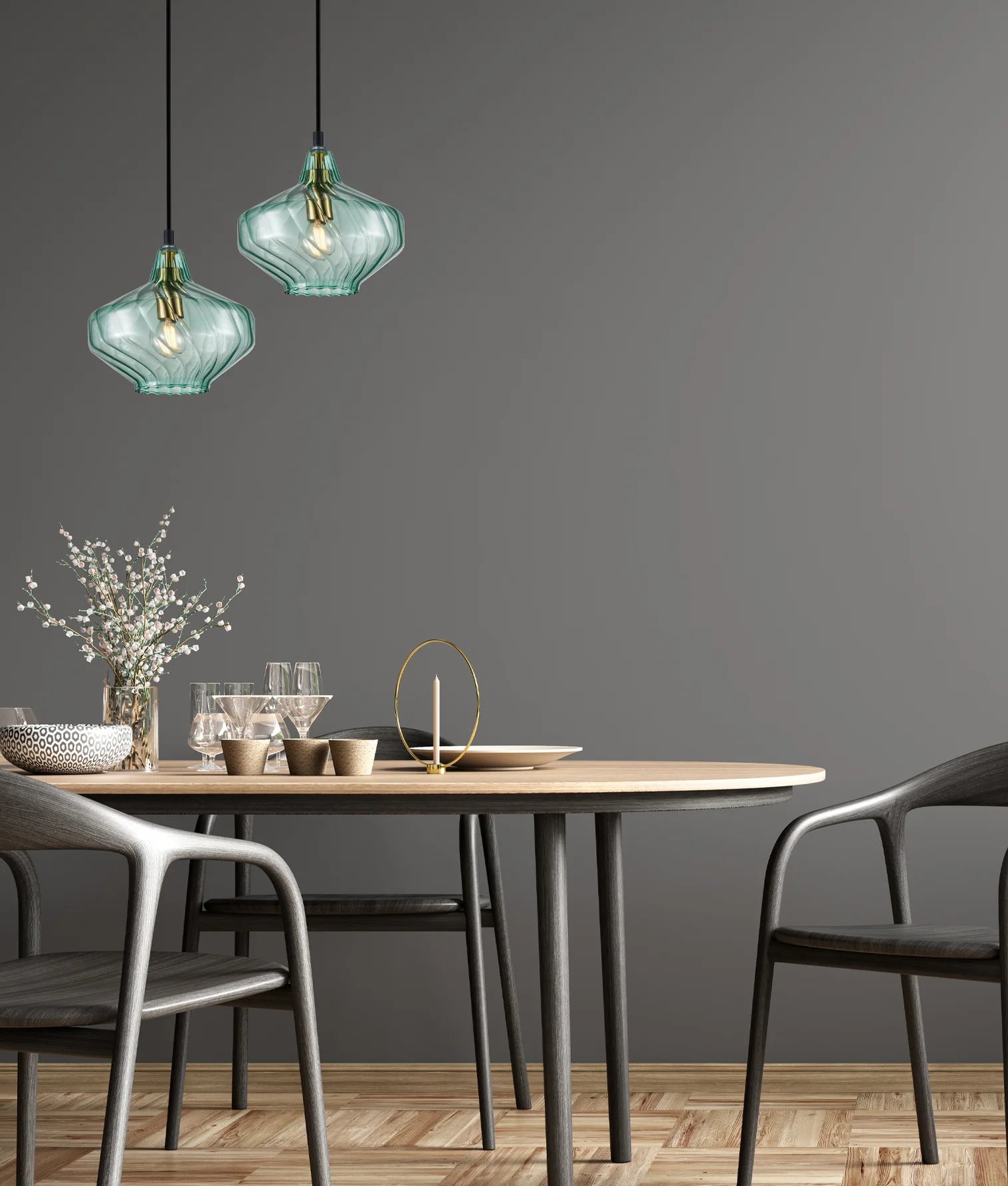 CLA CAMPANA: Interior Wine Glass Shape Ribbed Interior Pendants Smokey Black/ Purple/ Green/ Amber 240V - CAMPANA