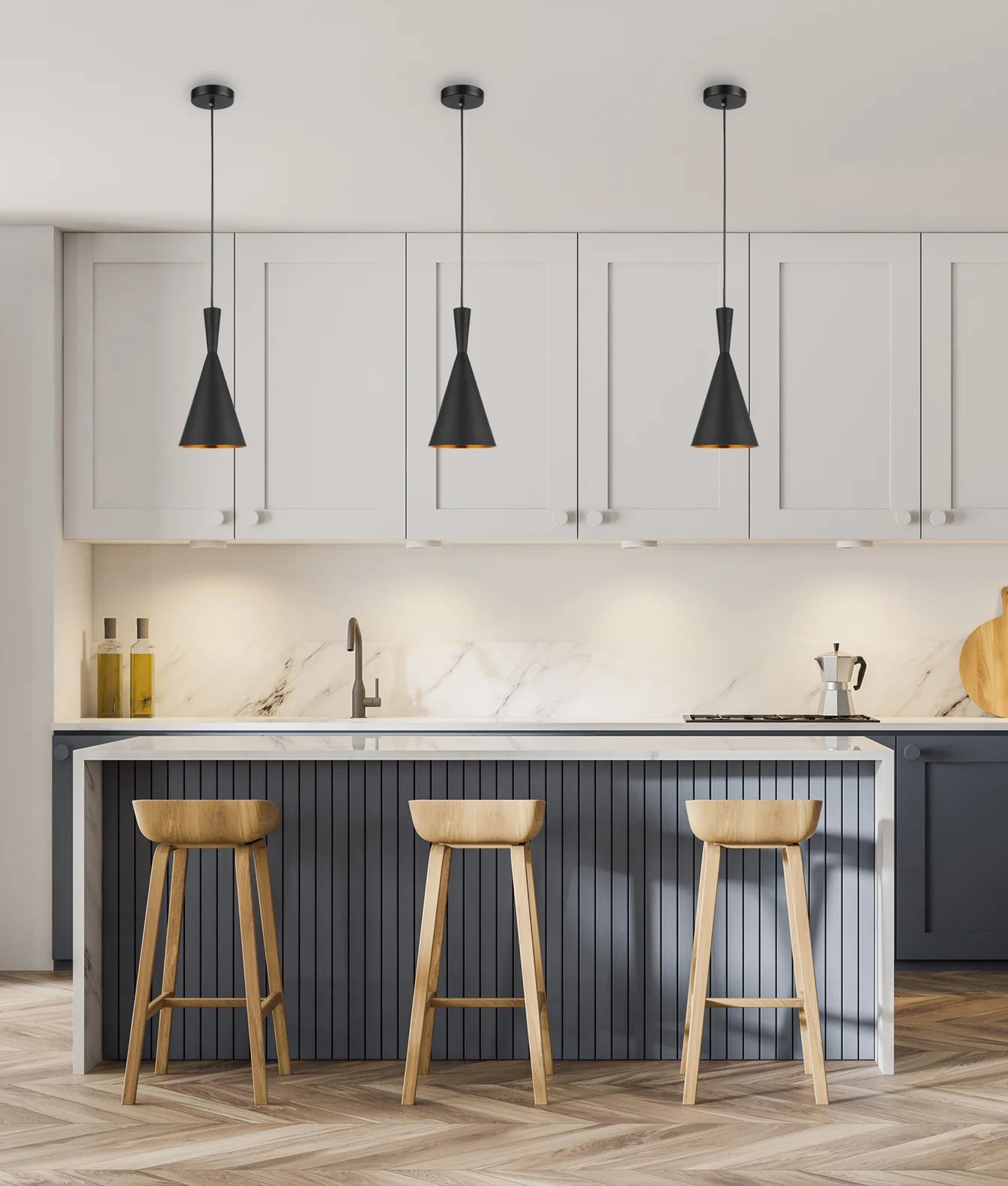 CLA CAVIAR: Cone Shape Interior Pendants Black- CAVIAR6